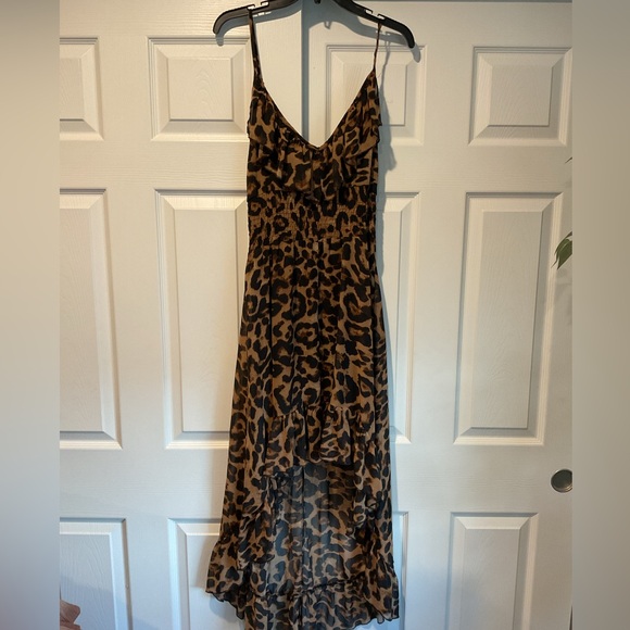 Love Haight Dresses & Skirts - Love Haight Ruffle Leopard Print Brown Maxi Slip Dress High Low Summer sz L